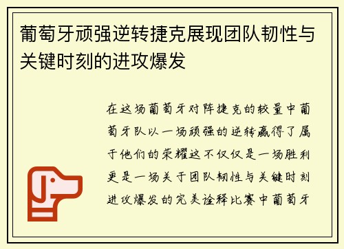 葡萄牙顽强逆转捷克展现团队韧性与关键时刻的进攻爆发